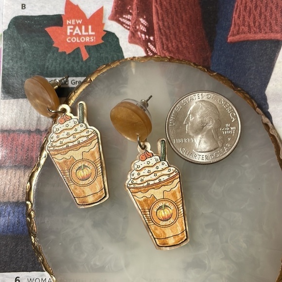 Pumpkin Spice Latte Coffee Drop Statement Earrings - Picture 10 of 11